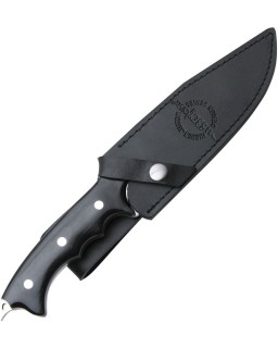 Hibben Legacy Combat Bowie full tang fixed stainless steel blade knife black wood handle black leather sheath