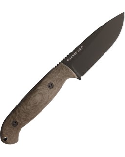 BRADFORD Guardian 4.5 fixed blade full tang N690 steel OD Green Cerakote blade finish OD green micarta handle brown leat