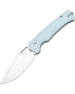 Artisan Cutlery Revel AR-RPM9 steel satin finish blade Button Lock Mint green FRN handle