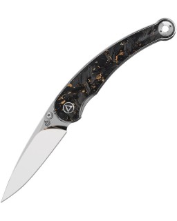 QSP Knife Dolphin Folding Knife 14C28N steel blade miror finish Linerlock Gold Carbon Fiber handle