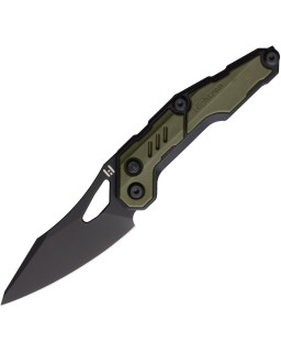 HIGHTRON Spectron folding knife M390 steel black PVD coated blade Black and OD Green nylon handle Button Lock