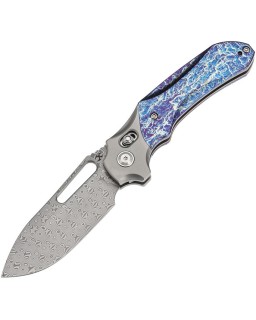 Kansept Quasar Pocket Knife Damascus Steel Lightning strike anodized Titanium handle crossbar lock