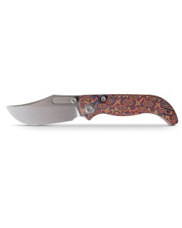Vosteed Naga S35VN steel stonewash finish button lock Raindrop micarta handle bowie blade