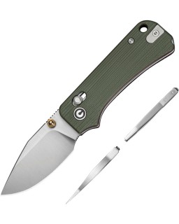 Civivi Baby Banter 2 folding knife 14C28N steel satin finish blade milled green G10 handle Crossbar lock