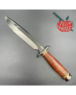 SOG Agency AUS-8 steel TiNi finish blade stacked leather handle black leather sheath
