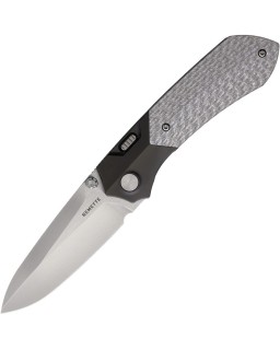 Remette RTPT M390 premium steel Stonewash finish Black Titanium bolsters and silver Carbon Fiber Handle Button Lock
