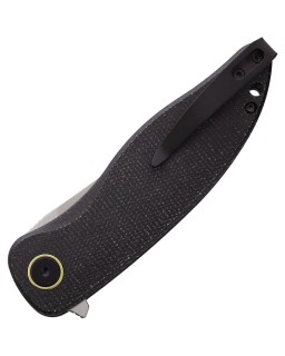 Petrified Fish Simum Linerlock K110 steel satin finish blade Black Micarta handle flipper