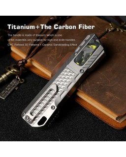 Remette Leopard Knife M390 premium steel light gray titanium handle Jungle CF inlay gravity knife (OTF Manual Opening Sw