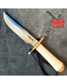 Randall Made Knives Model 12 - 6 Little Bear forged carbon steel concave shape Ivorite micarta handle brass guard and bu