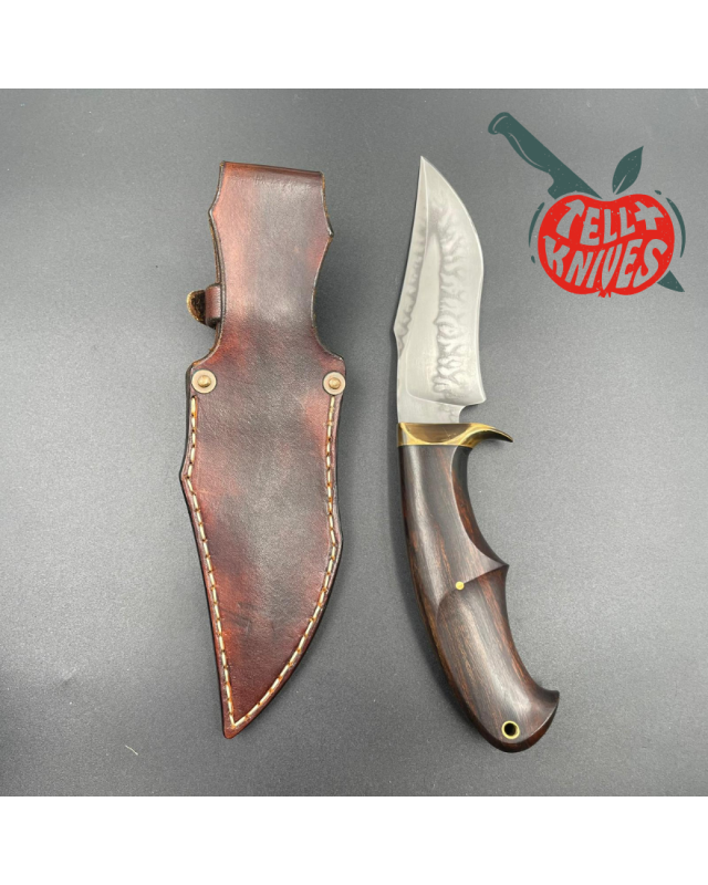 Jan Hafinec Custom Knife Fixed Blade Hunter C105 Carbon Steel brass guard ironwood handle leather sheath