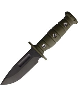 1881 Knife Works Luke Airman Fixed Blade Full Tang 1095 Cro-Van carbon steel black coated blade OD Green G10 Brown leath