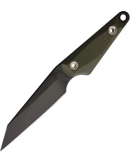 1881 Knife Works UDT Full tang black coated 1095HC steel Fixed Blade OD Green G10 handle Brown leather sheath
