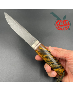 Sergey Shidlovskiy Custom Knives Model Dandy L Damascus stainless steel silver nickel guard Karelian Birch wood handle