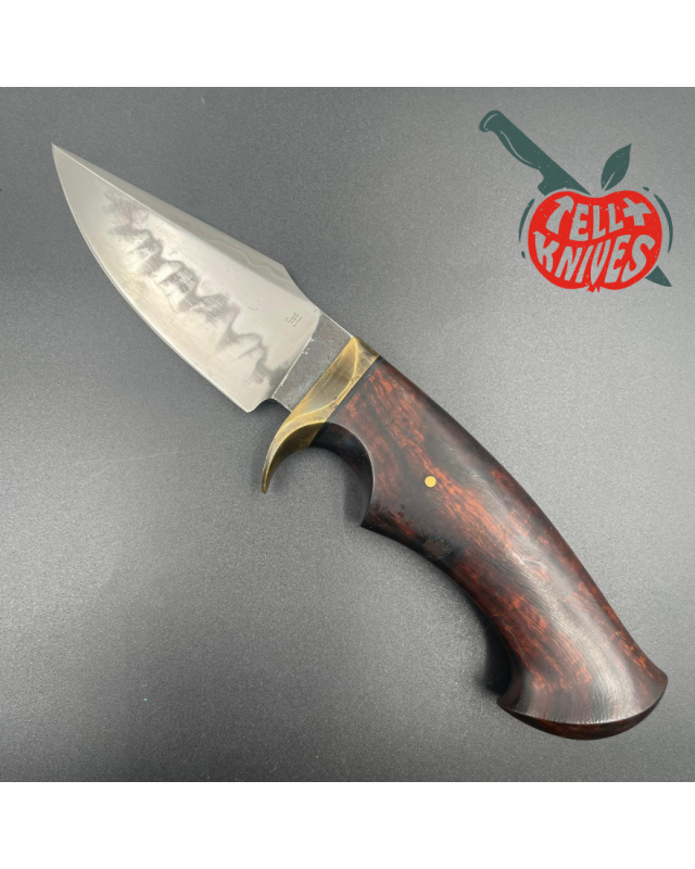 Jan Hafinec Custom Knife Fixed Blade Compact Hunter C105 Carbon Steel brass guard ironwood handle leather sheath