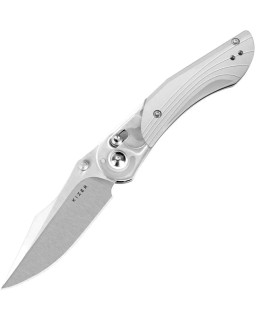 Kizer Cutlery Mini Mystic folding knife Nitro-V stainless steel satin finish Clutch Lock Clear acrylic and aluminium han