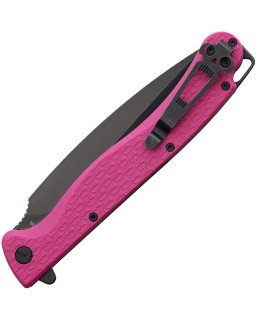 Daggerr Knives Vendetta Linerlock 8Cr14MoV stainless steel dagger blade blackwash finish Pink FRN handle