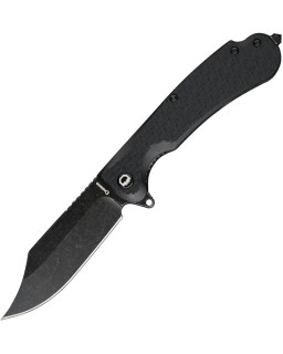 Daggerr Knives Powie Linerlock 8Cr14MoV stainless steel clip point blade blackwash finish Black FRN handle