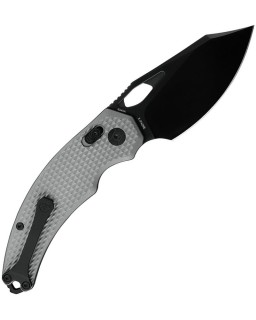 KUNWU Knives X-Padre folding knife ELMAX steel black DLC coated blade XT-Lock Gray checkered titanium handle