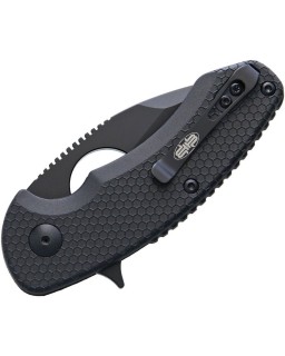 Brous Blades SSF Silent Soldier Linerlock D2 tool steel blackout finish Wharncliffe blade Black polymer handle Finger ri