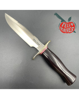 Randall Made Knives Model 1-6 forged stainless steel brown micarta handle sawteeth nickel silver guard brown leather she