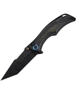 WEKNIFE Tighe Knife Satin Bohler M390 Tanto Blade Polished Black Titanium Integral Handle Yellow Carbon Fiber Inlay Butt