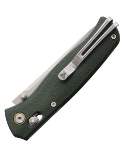 SRM Knives 255L Medal folding knife Laminated 140Cr steel blade Green micarta handle Crossbar Lock