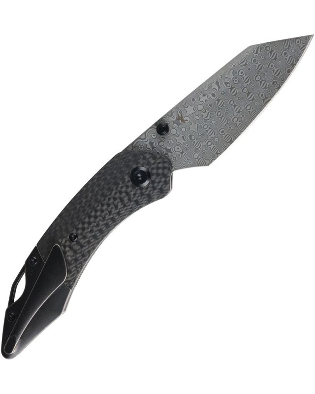 Kansept K9  – Lame acier damas – Carbone Twill/G10 et titane blackwash – Design Keanison Knives