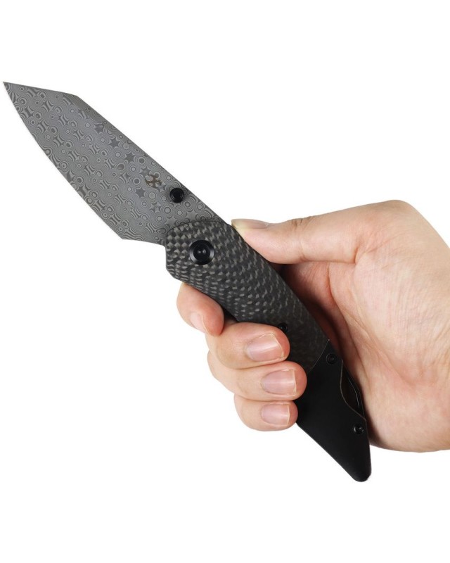 Kansept K9  – Lame acier damas – Carbone Twill/G10 et titane blackwash – Design Keanison Knives