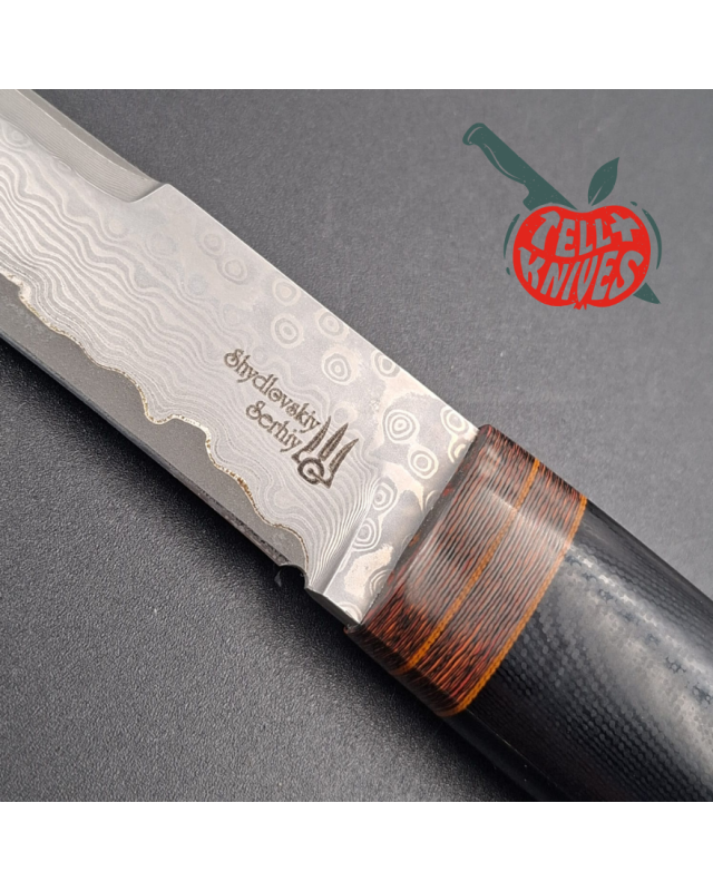 Sergey Shidlovskiy Stiletto – Lame damas inox à cœur VG-10, manche Micarta brun et Micarta noir poli