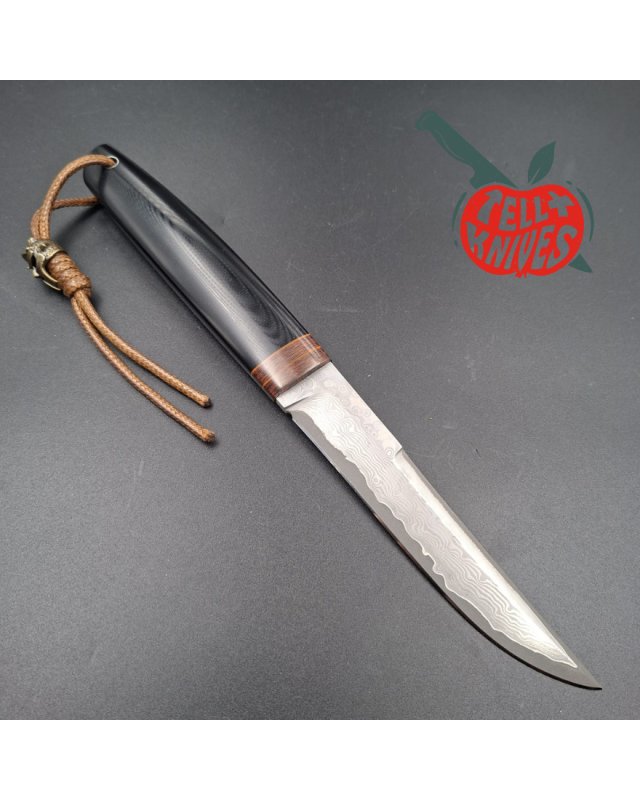 Sergey Shidlovskiy Stiletto – Lame damas inox à cœur VG-10, manche Micarta brun et Micarta noir poli