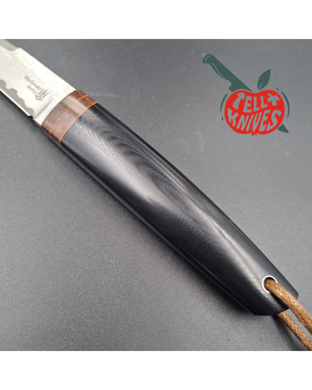 Sergey Shidlovskiy Stiletto – Lame damas inox à cœur VG-10, manche Micarta brun et Micarta noir poli