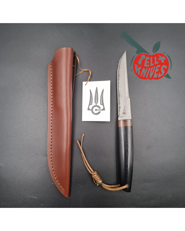 Sergey Shidlovskiy Stiletto – Lame damas inox à cœur VG-10, manche Micarta brun et Micarta noir poli