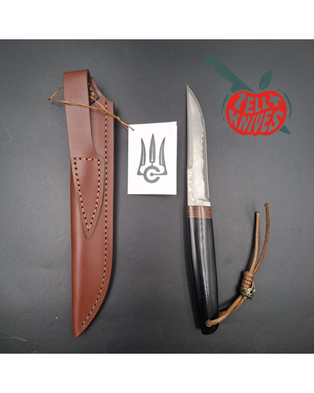 Sergey Shidlovskiy Stiletto – Lame damas inox à cœur VG-10, manche Micarta brun et Micarta noir poli
