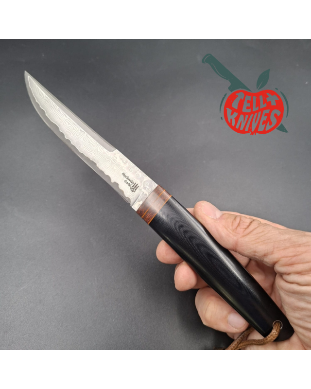 Sergey Shidlovskiy Stiletto – Lame damas inox à cœur VG-10, manche Micarta brun et Micarta noir poli
