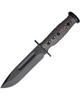 USMC Fighter S35VN steel Black PVD finish G10 handle brown leather sheath