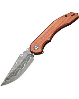 Bluetick Damascus Linerlock Guibourtia Wood Flipper C23050-DS1