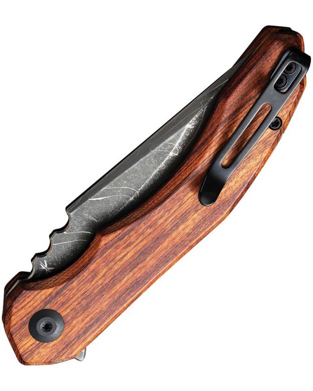 Bluetick Damascus Linerlock Guibourtia Wood Flipper C23050-DS1 Bluetick Damascus Linerlock Guibourtia Wood Flipper C23050-DS1