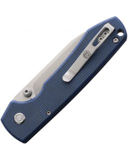 Raccoon Button Lock Blue Micarta 14C28N