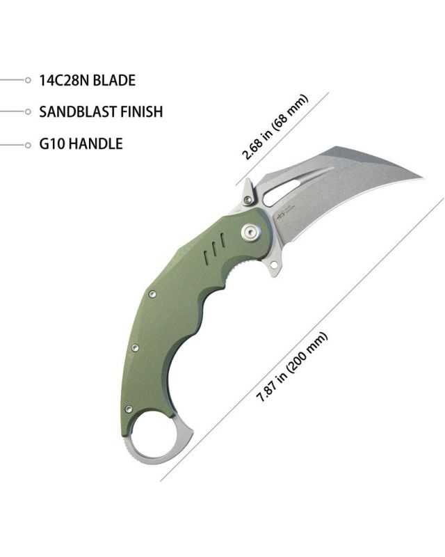 Wrath Karambit 14C28N Sandvik steel Linerlock Green G10 Wrath Karambit 14C28N Sandvik steel Linerlock Green G10