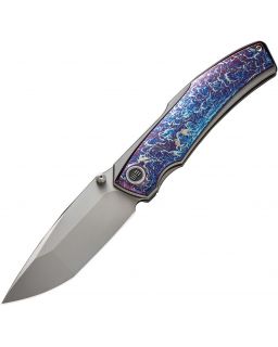 Swordfin Front Flipper & Thumb Stud Knife Flamed Titanium Handle Gray Titanium Silver Bead Blasted CPM 20CV Blade WE23067-