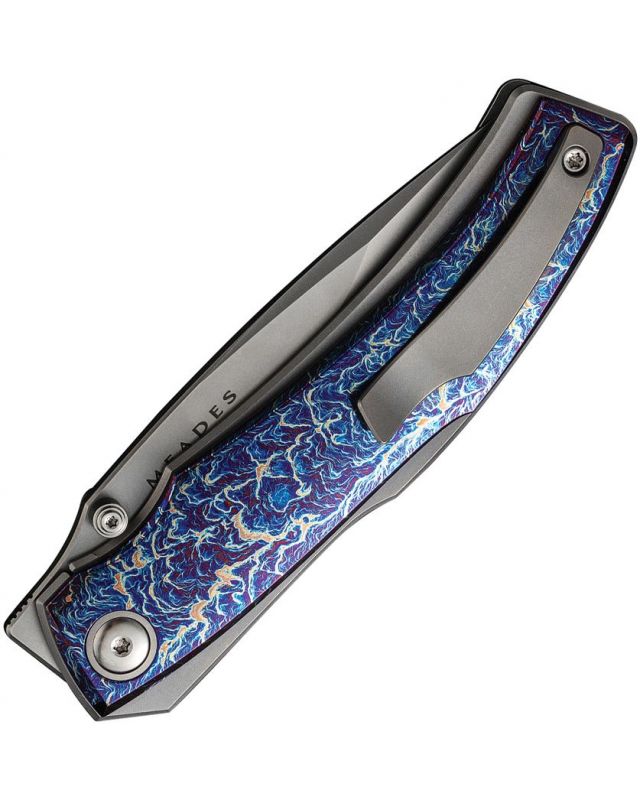 Swordfin Front Flipper & Thumb Stud Knife Flamed Titanium Handle Gray Titanium Silver Bead Blasted CPM 20CV Blade WE23067- Swordfin Front Flipper & Thumb Stud Knife Flamed Titanium Handle Gray Titanium Silver Bead Blasted CPM 20CV Blade WE23067-