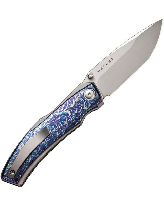 Swordfin Front Flipper & Thumb Stud Knife Flamed Titanium Handle Gray Titanium Silver Bead Blasted CPM 20CV Blade WE23067- Swordfin Front Flipper & Thumb Stud Knife Flamed Titanium Handle Gray Titanium Silver Bead Blasted CPM 20CV Blade WE23067-