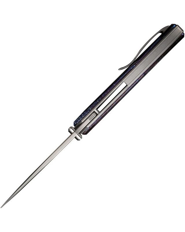 Swordfin Front Flipper & Thumb Stud Knife Flamed Titanium Handle Gray Titanium Silver Bead Blasted CPM 20CV Blade WE23067- Swordfin Front Flipper & Thumb Stud Knife Flamed Titanium Handle Gray Titanium Silver Bead Blasted CPM 20CV Blade WE23067-