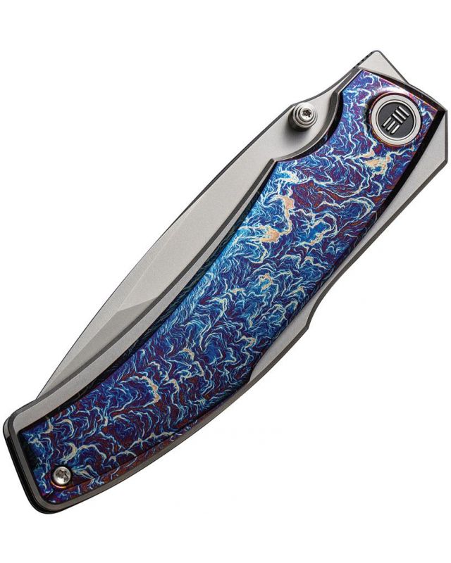 Swordfin Front Flipper & Thumb Stud Knife Flamed Titanium Handle Gray Titanium Silver Bead Blasted CPM 20CV Blade WE23067- Swordfin Front Flipper & Thumb Stud Knife Flamed Titanium Handle Gray Titanium Silver Bead Blasted CPM 20CV Blade WE23067-