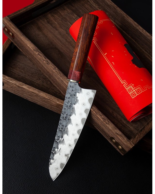 Japanese Style Santoku Knife 440C San Mai Hammered Forged Japanese Style Santoku Knife 440C San Mai Hammered Forged