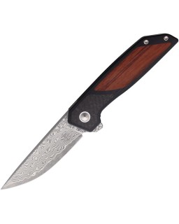 Diamici Linerlock Damascus CF & wood