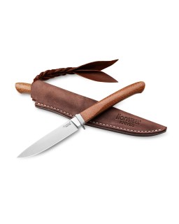 AGO EDC fixed blade M390 steel natural micarta leather sheath