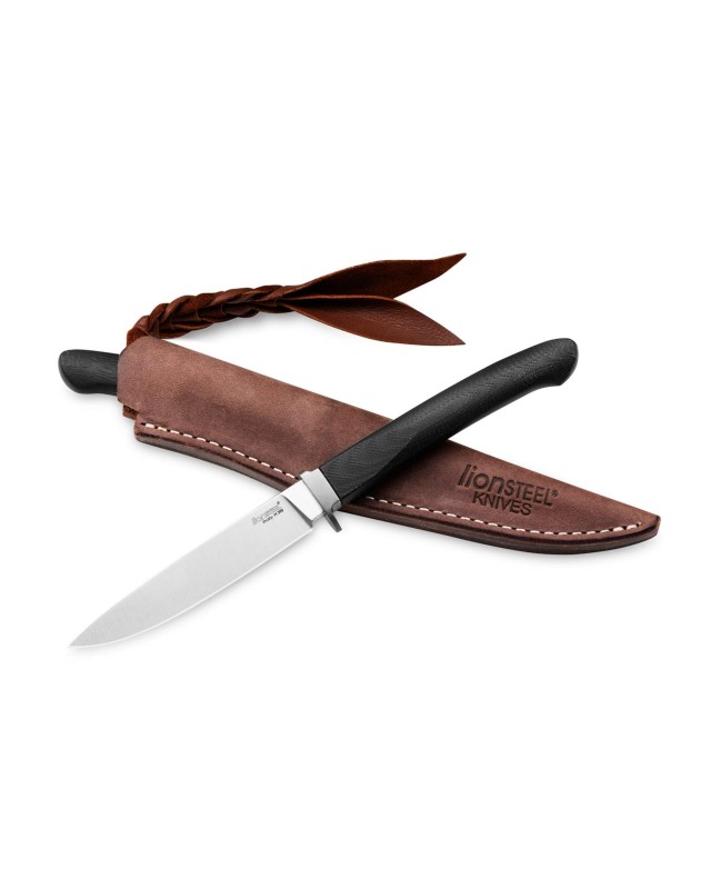AGO EDC fixed blade M390 steel Black G10 leather sheath