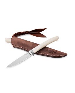 AGO EDC fixed blade M390 steel white micarta leather sheath