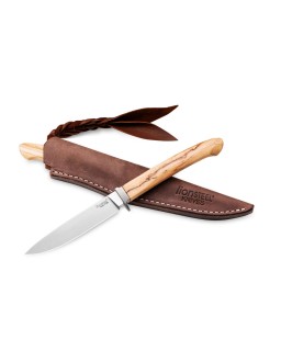 AGO EDC fixed blade M390 steel olive wood leather sheath